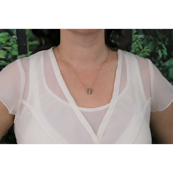 10K Yellow Gold Natural Citrine, Amethyst, Topaz, Diamond Butterfly Necklace 18 - Picture 2 of 8